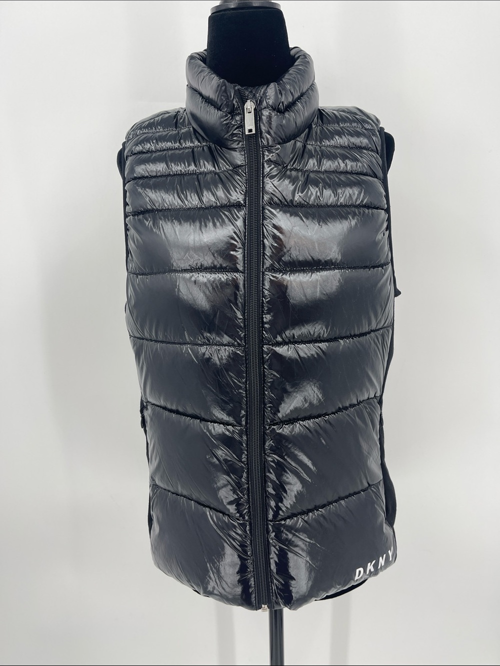 DKNY Black Glossy Quilted Puffer Vest WOMENS SIZE S